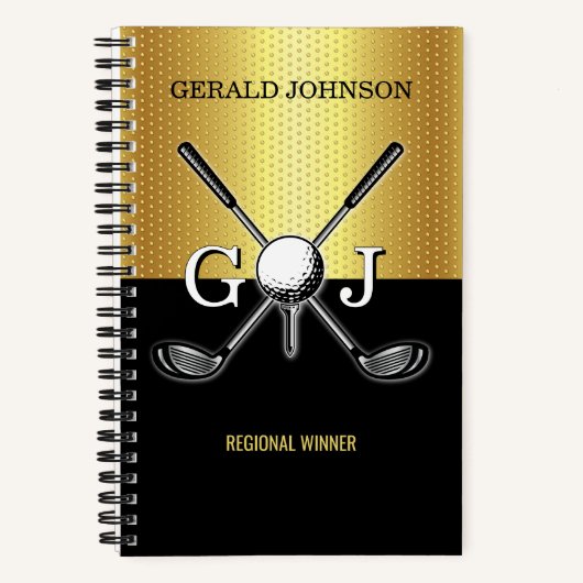 Minimalistische Aangepaste Elegante Golf Monogram Notitieboek (Voorkant)