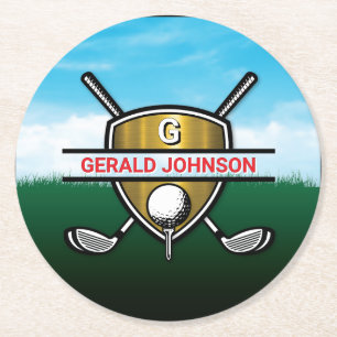Minimalistische Aangepaste Elegante Golf Monogram Ronde Kartonnen Onderzetter