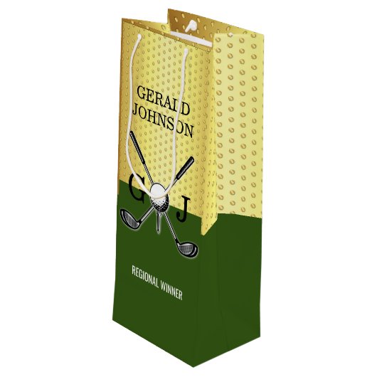 Minimalistische Aangepaste Elegante Golf Monogram Wijn Cadeautas (Achterkant Gekanteld)