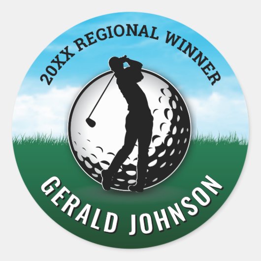 Minimalistische Aangepaste Elegante Mannen Golf Mo Ronde Sticker (Voorkant)