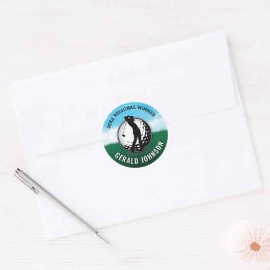 Minimalistische Aangepaste Elegante Mannen Golf Mo Ronde Sticker (Envelop)