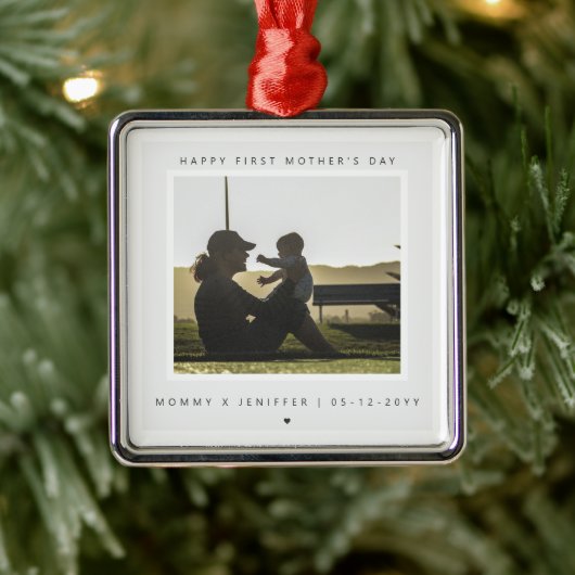 Minimalistische Aangepaste Foto Eerste Moederdag M Metalen Ornament (Boom)