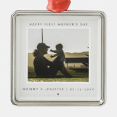 Minimalistische Aangepaste Foto Eerste Moederdag M Metalen Ornament (Voorkant)