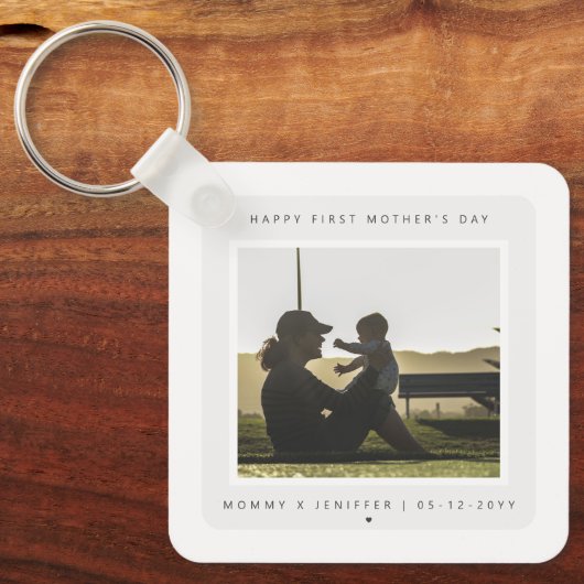 Minimalistische Aangepaste Foto Eerste Moederdag M Sleutelhanger (Voorkant)
