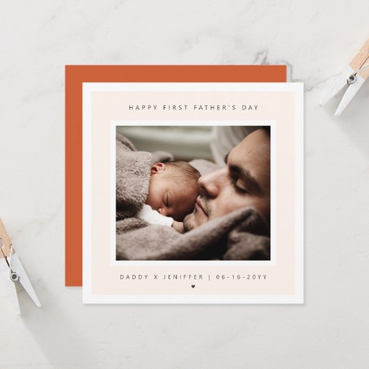 Minimalistische Aangepaste Foto Eerste Vaderdag Mo Kaart (Voorkant / Achterkant in situ)