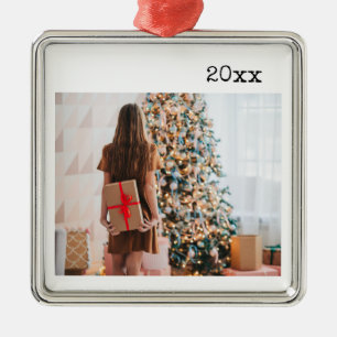 Minimalistische aangepaste foto met jaar metalen ornament