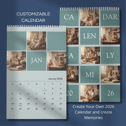 Minimalistische aangepaste gezinsfoto 2026 kalender