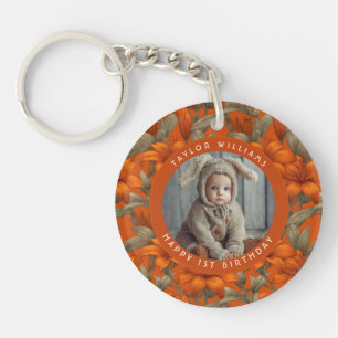 Minimalistische aangepaste lelies themaverjaardags sleutelhanger