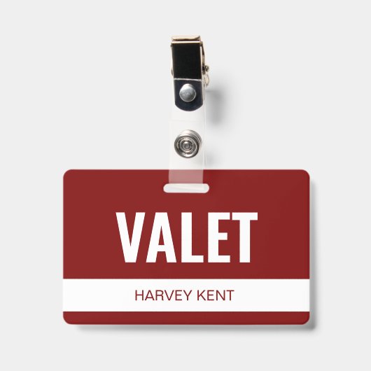 Minimalistische aangepaste rode hotel valet-werkne badge (Voorzijde met clip)