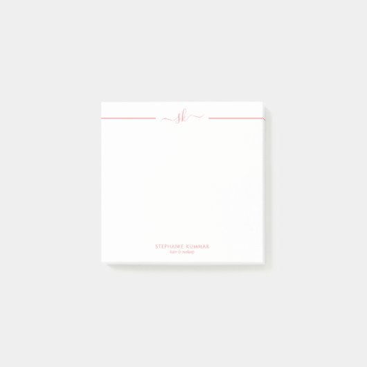 Minimalistische aangepaste roze script monogram post-it® notes (Voorkant)