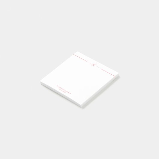 Minimalistische aangepaste roze script monogram post-it® notes (Schuin)