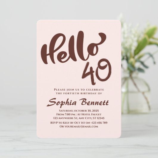 Minimalistische Aangepaste Uitnodiging voor 40e Ve (Staand voorkant)