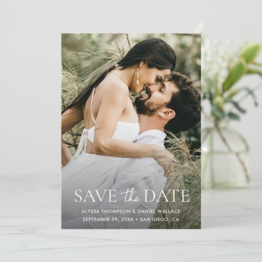 Minimalistische aangepaste volledige namen One Pho Save The Date (Staand voorkant)