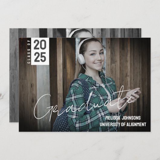 Minimalistische aankondiging van 2 foto-Afstuderen (Voorkant / Achterkant)