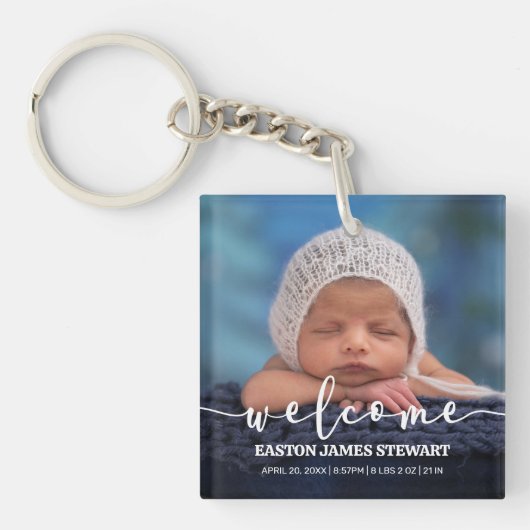 Minimalistische aankondiging van de foto Baby ter Sleutelhanger (Voorkant)