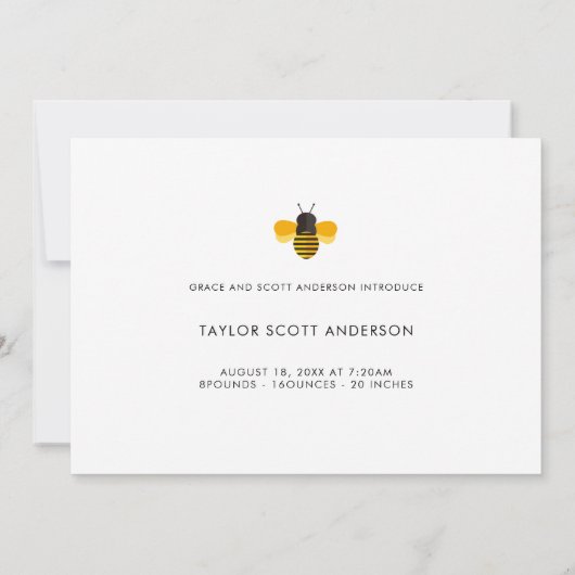 Minimalistische aankondiging van onze kleine bijen (Achterkant)