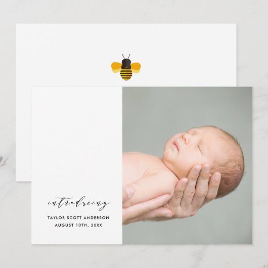 Minimalistische aankondiging van onze kleine bijen (Voorkant / Achterkant)