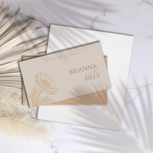 Minimalistische aardachtige bloemenbruiloft bedank kaart