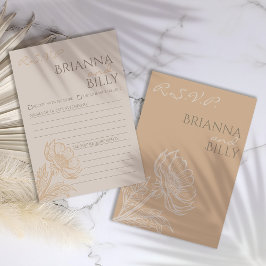 Minimalistische aardachtige bloemenbruiloft RSVP-K Bedankkaart