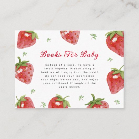 Minimalistische aardbeienzoete boeken voor Baby sh Informatiekaartje (Voorkant)