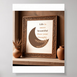 Minimalistische aarde toon maan- en botanische lev poster