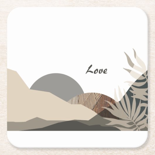 Minimalistische aardetinten Boho "Liefde"  Kartonnen Onderzetters (Voorkant)