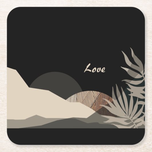 Minimalistische aardetinten Boho "Liefde" Kartonnen Onderzetters (Voorkant)