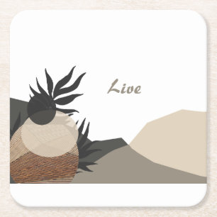 Minimalistische aardetonen Boho "Live" Kartonnen Onderzetters