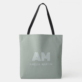 Minimalistische aardetonen Matcha groene monogram Tote Bag