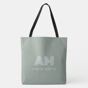 Minimalistische aardetonen Matcha groene monogram Tote Bag