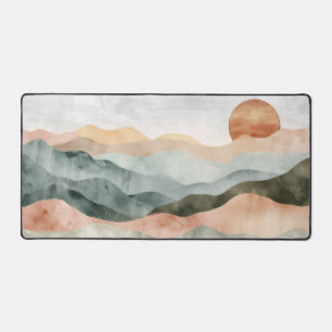 Minimalistische aardse aquarel berglandschap bureaumat