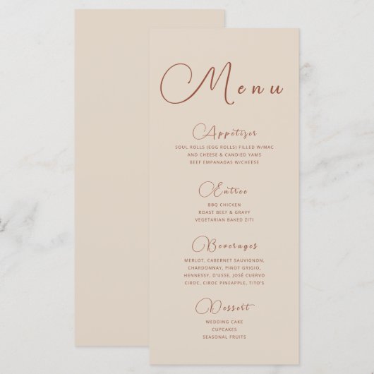 Minimalistische aardse beige menu (Voorkant / Achterkant)