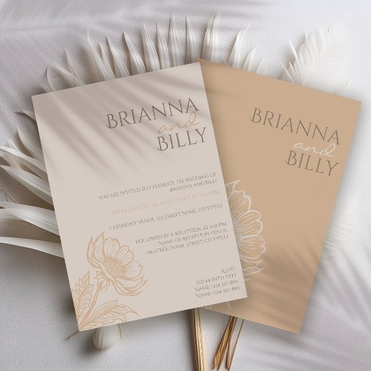 Minimalistische aardse bloemige bruiloft uitnodigi kaart