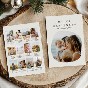 Minimalistische aardse kerst 'Jaaroverzicht' foto Feestdagenkaart