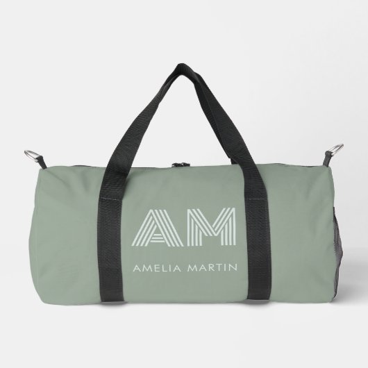 Minimalistische Aardse Matcha Groene Monogram Plunjezak (Voorkant)