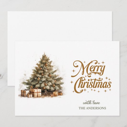 Minimalistische aardse tinten waterverf kerstboom feestdagenkaart (Voorkant / Achterkant)