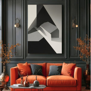 Minimalistische Abstract Zwart Wit Grijs Canvas Afdruk