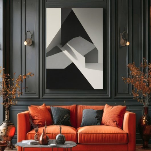 Minimalistische Abstract Zwart Wit Grijs Canvas Afdruk