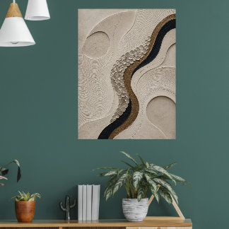 Minimalistische Abstracte Beige Zwarte & Gouden Te Poster