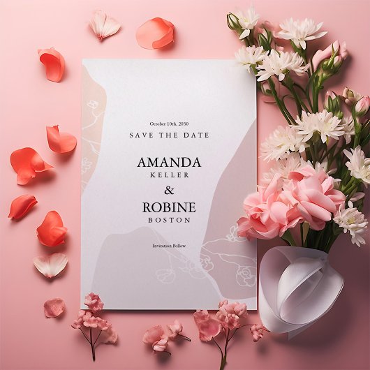 Minimalistische Abstracte bloemen Bewaar de datum Save The Date