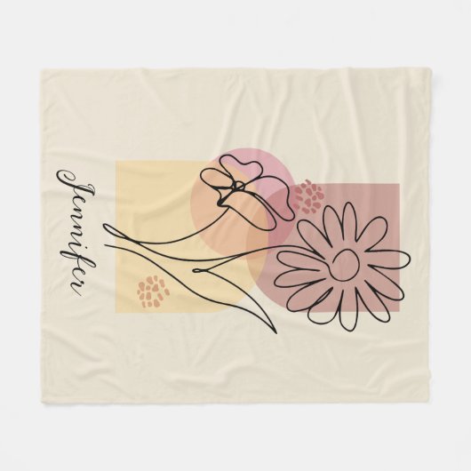 Minimalistische abstracte bloemlijnkunst fleece deken (Voorkant (Horizontaal))