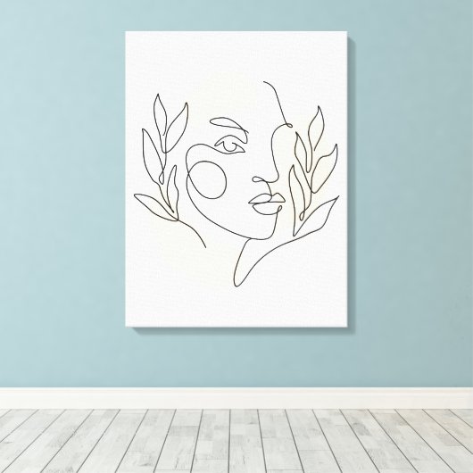 Minimalistische Abstracte Face Line Art Canvas Afdruk (Insitu (Houten vloer))