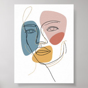 Minimalistische Abstracte Gezichtsportret één lijn Poster