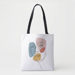 Minimalistische Abstracte Gezichtsportret één lijn Tote Bag