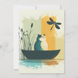Minimalistische Abstracte Lake Chubby White Cat Ca Aankondiging