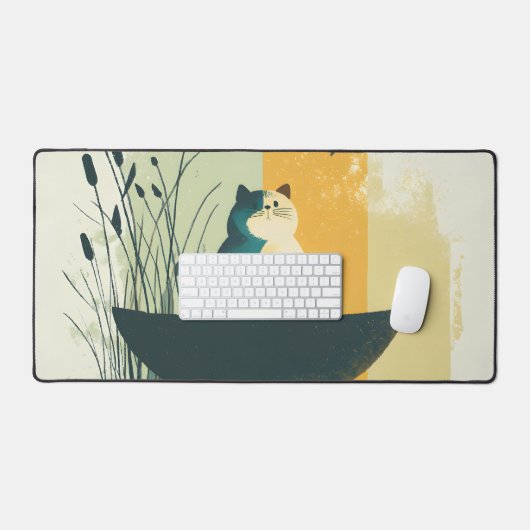 Minimalistische Abstracte Lake Chubby White Cat Ca Bureaumat (Keyboard & Muis)
