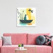 Minimalistische Abstracte Lake Chubby White Cat Ca Canvas Afdruk (Insitu (Woonkamer))