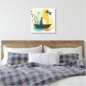 Minimalistische Abstracte Lake Chubby White Cat Ca Canvas Afdruk (Insitu (Slaapkamer))