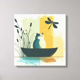 Minimalistische Abstracte Lake Chubby White Cat Ca Canvas Afdruk