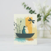 Minimalistische Abstracte Lake Chubby White Cat Ca Feestdagenkaart (Staand voorkant)